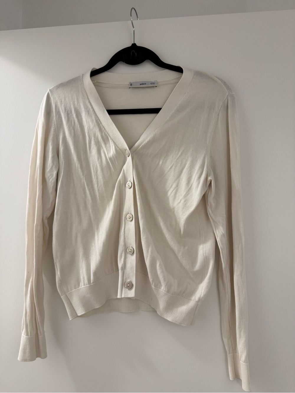Mango Off-White V-Neck Button-Up Cardigan